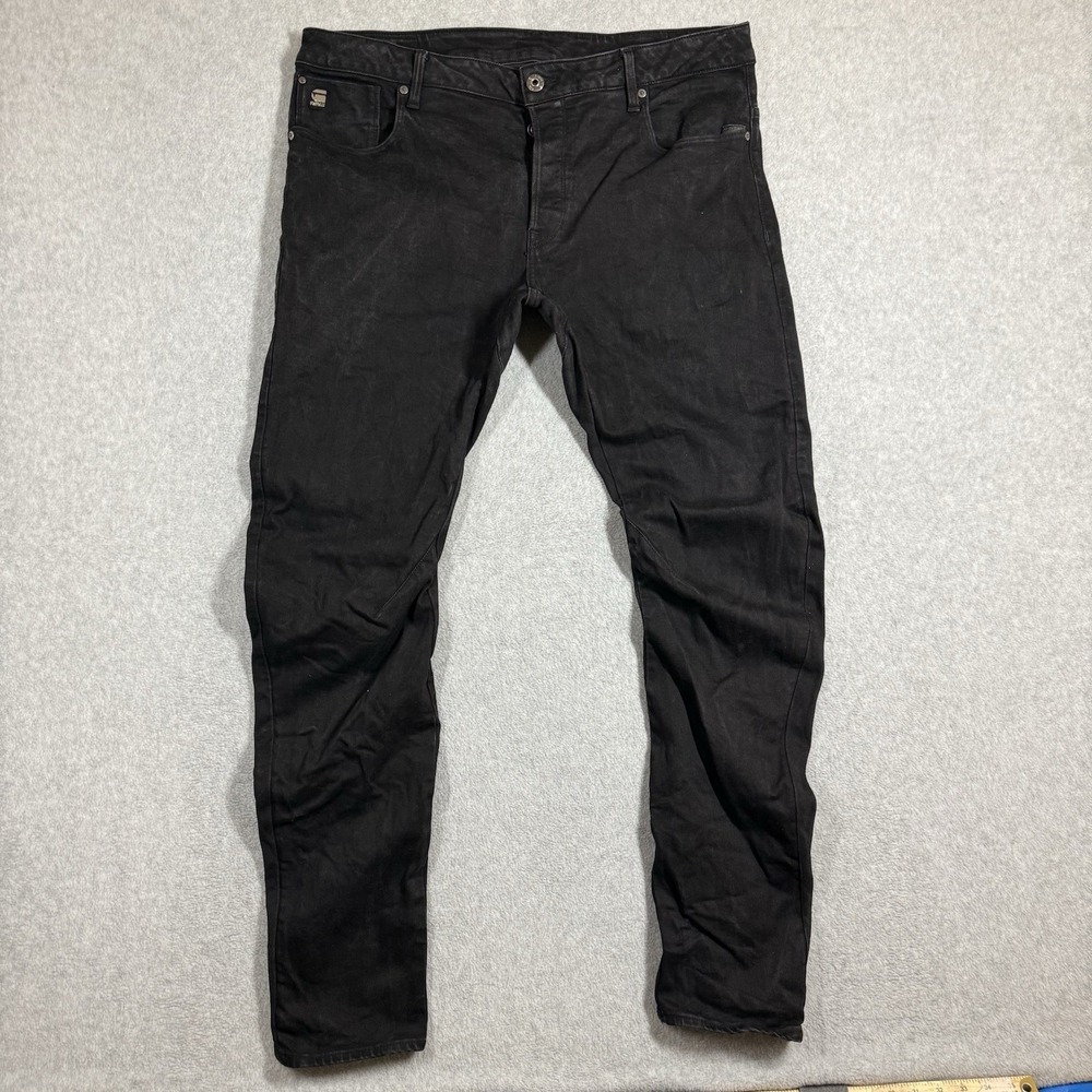 G-Star Raw 3D Arc Slim Jeans Mens 38x34 Black Stretch Denim Twisted Leg Stacked